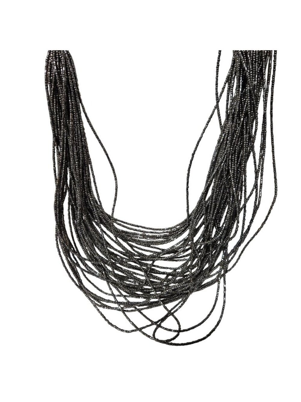 Retro Chunky Silver Seed Beaded Necklace Multi-Strand Statement Fashion Jewelry
